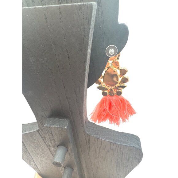 2/$24 Crystal & Coral Pink Tassel Drop Earrings Statement Jewelry - Picture 4 of 9